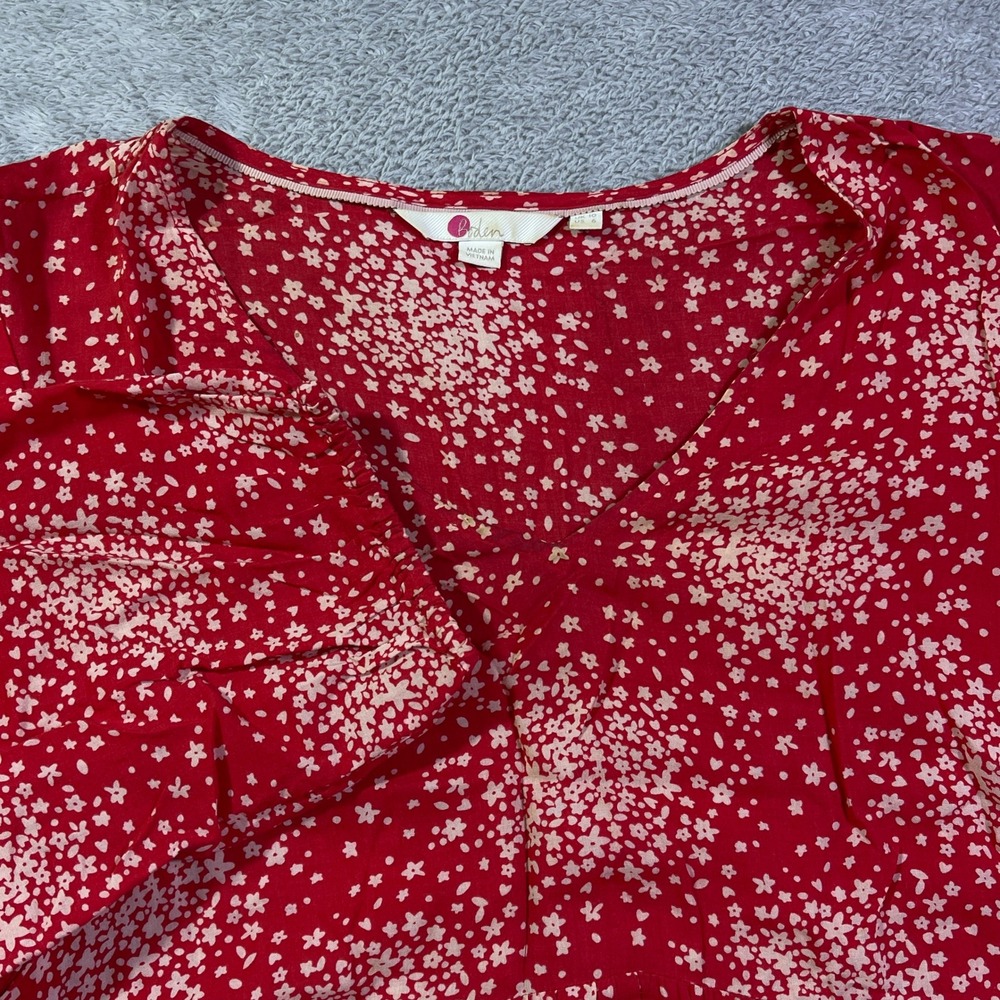 Boden Red Floral Print Viscose Tiered Peasant‎ Tunic Top Blouse UK 10 US 6